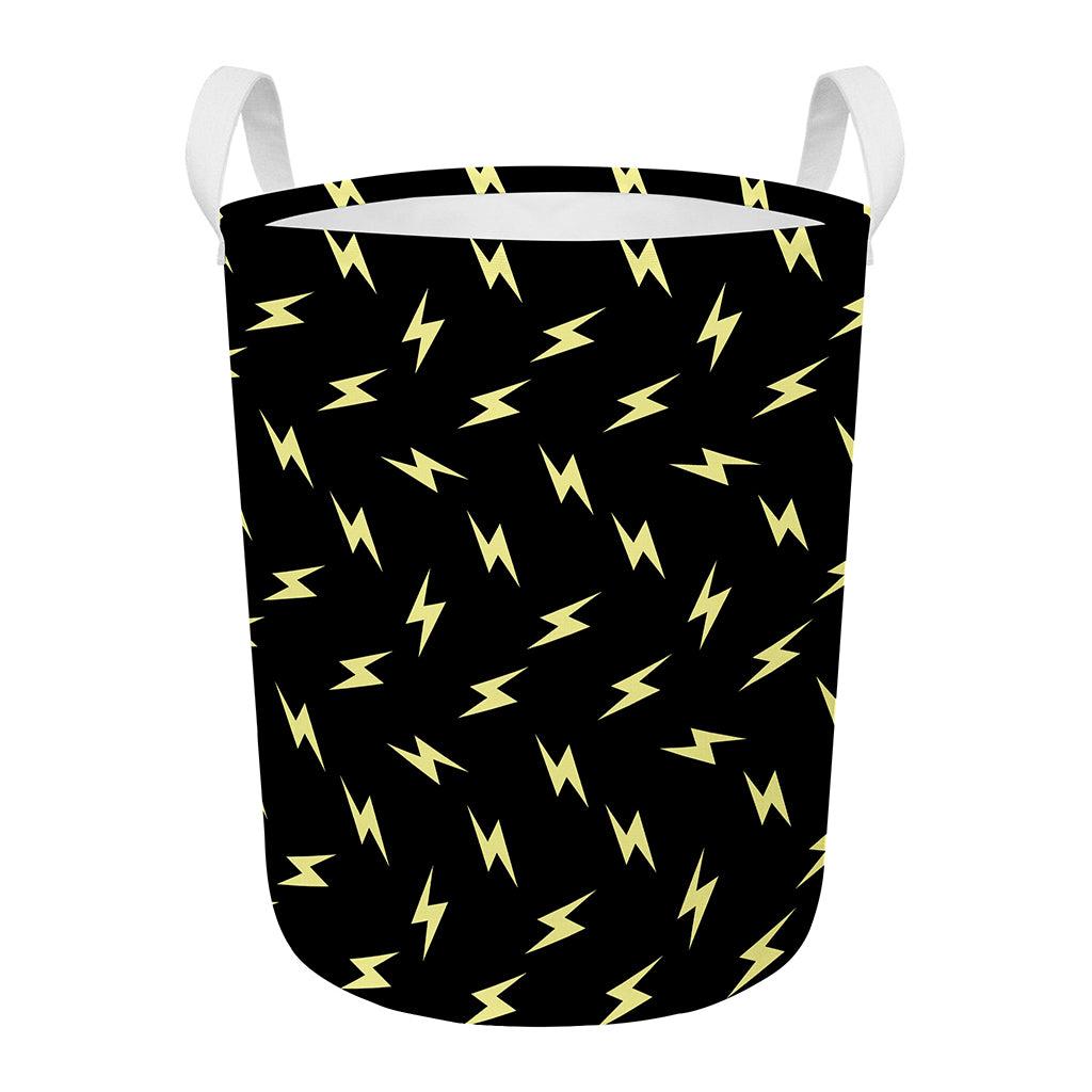 Black And Yellow Lightning Pattern Print Round Laundry Basket