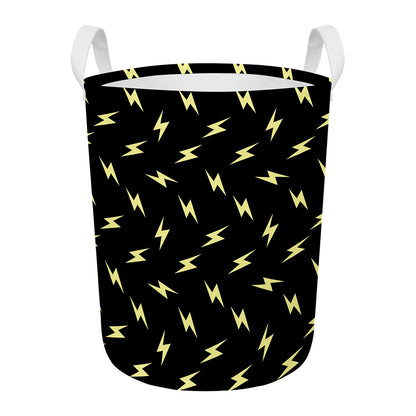 Black And Yellow Lightning Pattern Print Round Laundry Basket