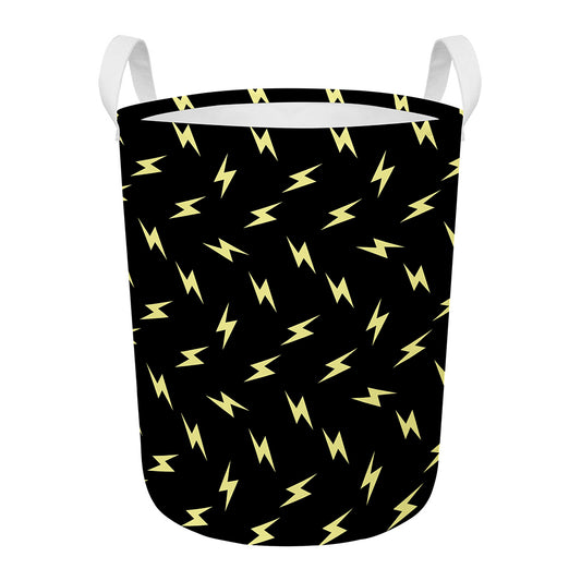 Black And Yellow Lightning Pattern Print Round Laundry Basket