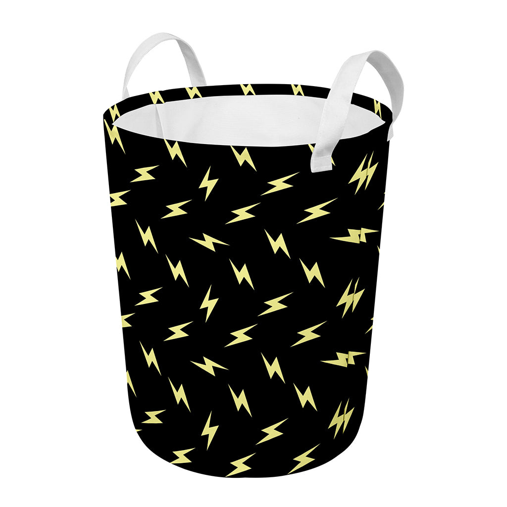 Black And Yellow Lightning Pattern Print Round Laundry Basket