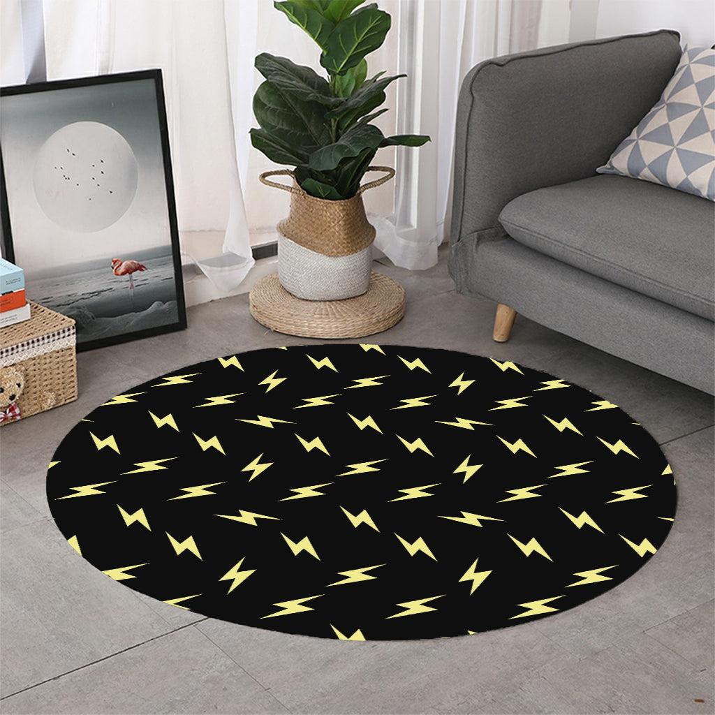 Black And Yellow Lightning Pattern Print Round Rug