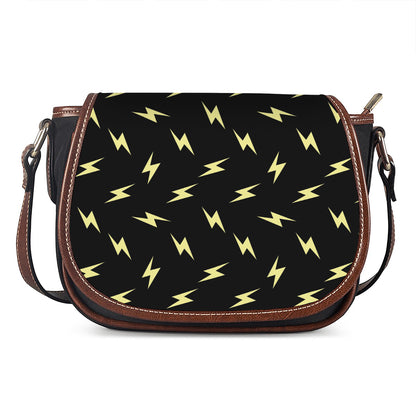 Black And Yellow Lightning Pattern Print Saddle Bag