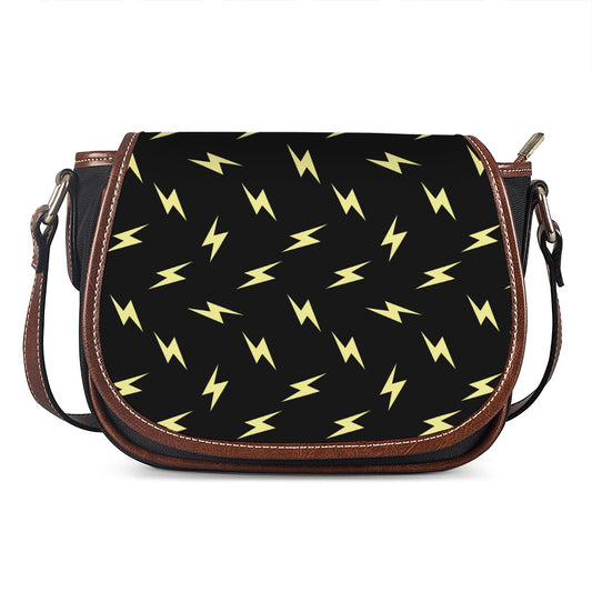 Black And Yellow Lightning Pattern Print Saddle Bag