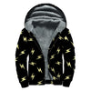 Black And Yellow Lightning Pattern Print Sherpa Lined Zip Up Hoodie