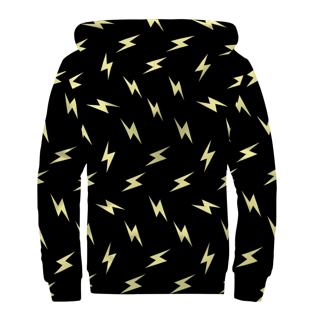 Black And Yellow Lightning Pattern Print Sherpa Lined Zip Up Hoodie