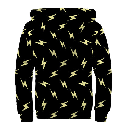 Black And Yellow Lightning Pattern Print Sherpa Lined Zip Up Hoodie
