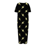 Black And Yellow Lightning Pattern Print Short Sleeve Long Nightdress