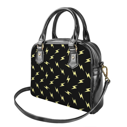 Black And Yellow Lightning Pattern Print Shoulder Handbag