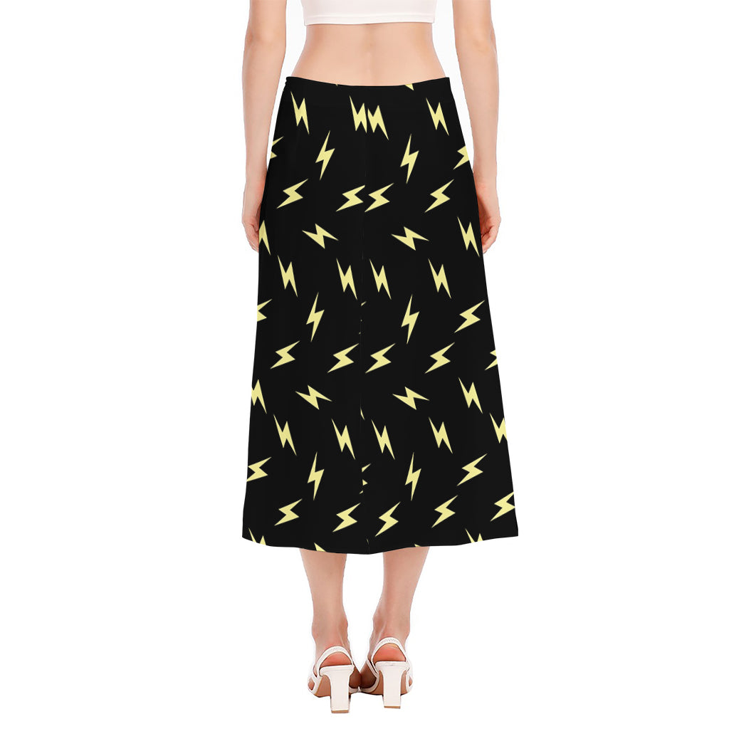 Black And Yellow Lightning Pattern Print Side Slit Midi Skirt
