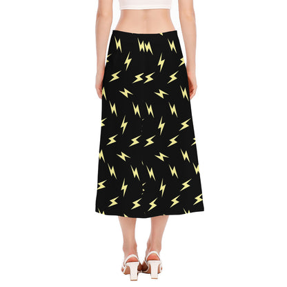 Black And Yellow Lightning Pattern Print Side Slit Midi Skirt