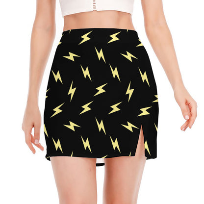 Black And Yellow Lightning Pattern Print Side Slit Mini Skirt