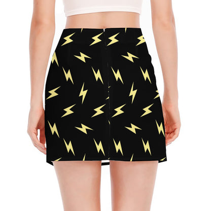 Black And Yellow Lightning Pattern Print Side Slit Mini Skirt