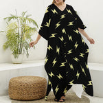 Black And Yellow Lightning Pattern Print Silk V-Neck Kaftan Dress