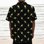 Black And Yellow Lightning Pattern Print Textured Short Sleeve Shirt