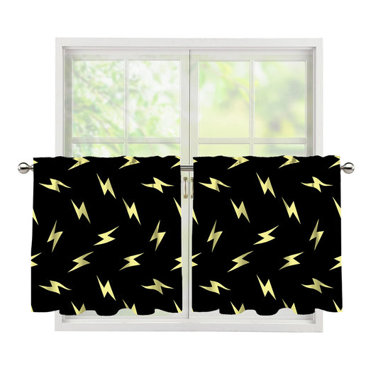 Black And Yellow Lightning Pattern Print Tier Curtains