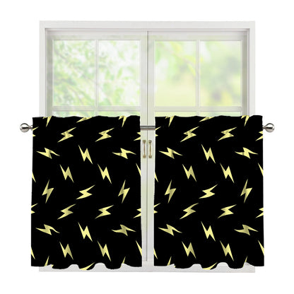 Black And Yellow Lightning Pattern Print Tier Curtains