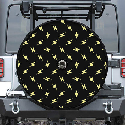 Black And Yellow Lightning Pattern Print Tire Cover With Camera Hole