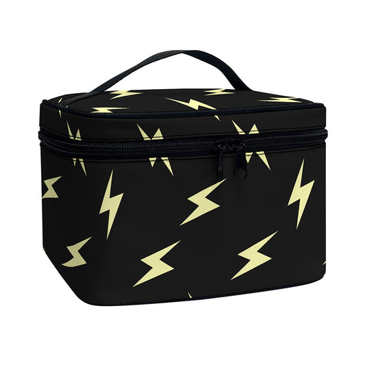 Black And Yellow Lightning Pattern Print Travel Makeup Bag
