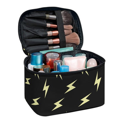 Black And Yellow Lightning Pattern Print Travel Makeup Bag