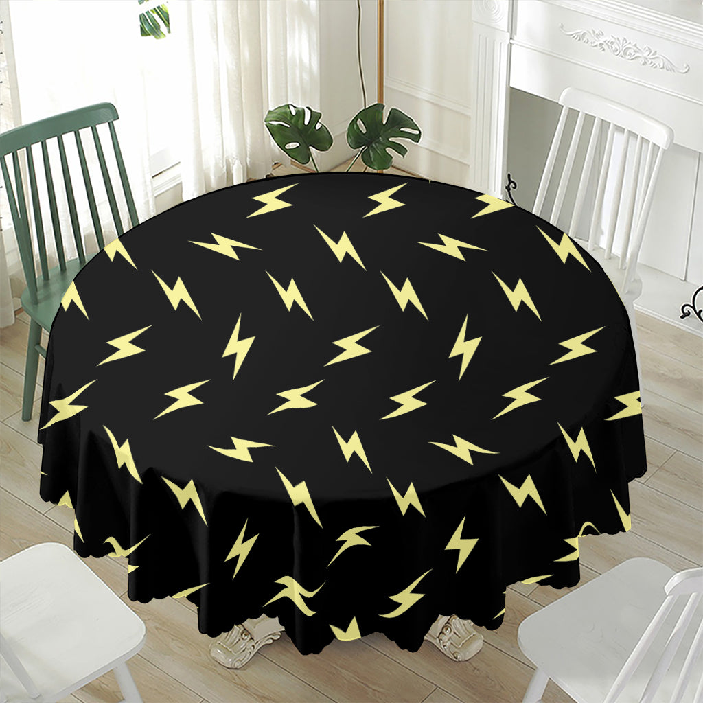 Black And Yellow Lightning Pattern Print Waterproof Round Tablecloth