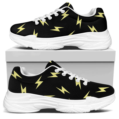 Black And Yellow Lightning Pattern Print White Chunky Shoes