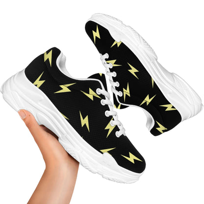 Black And Yellow Lightning Pattern Print White Chunky Shoes