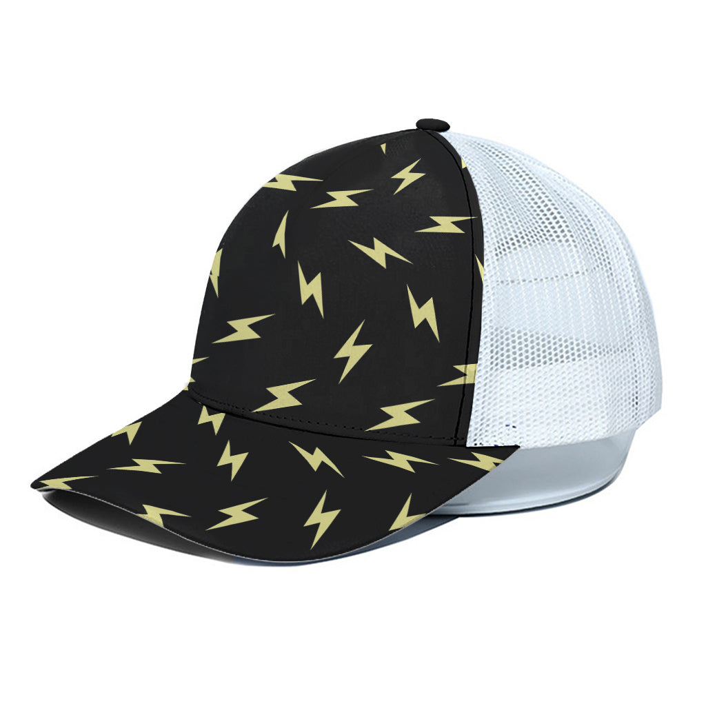 Black And Yellow Lightning Pattern Print White Mesh Trucker Cap