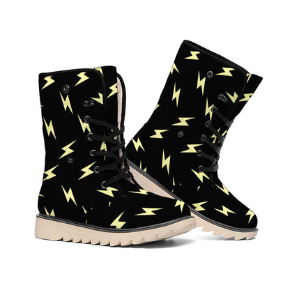 Black And Yellow Lightning Pattern Print Winter Boots