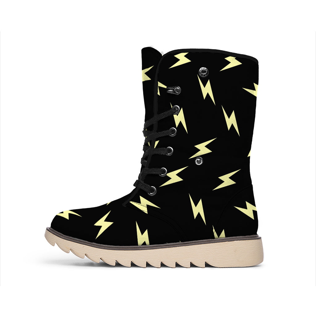 Black And Yellow Lightning Pattern Print Winter Boots