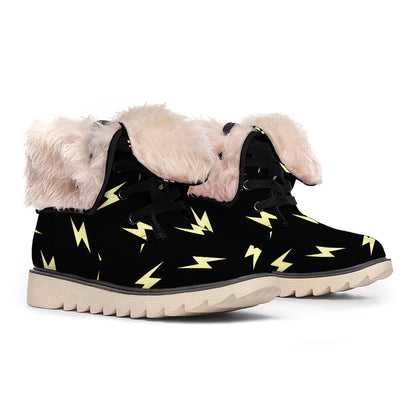 Black And Yellow Lightning Pattern Print Winter Boots