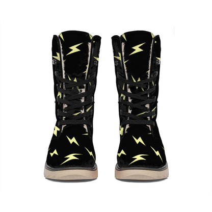 Black And Yellow Lightning Pattern Print Winter Boots