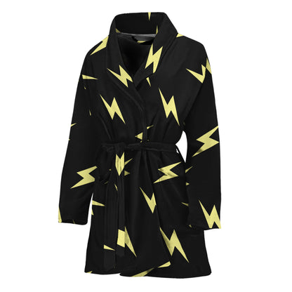 Black And Yellow Lightning Pattern Print Women's Bathrobe