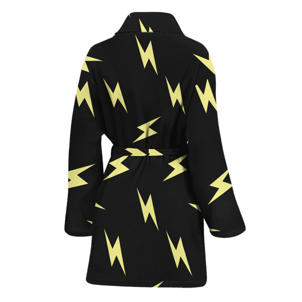 Black And Yellow Lightning Pattern Print Women's Bathrobe