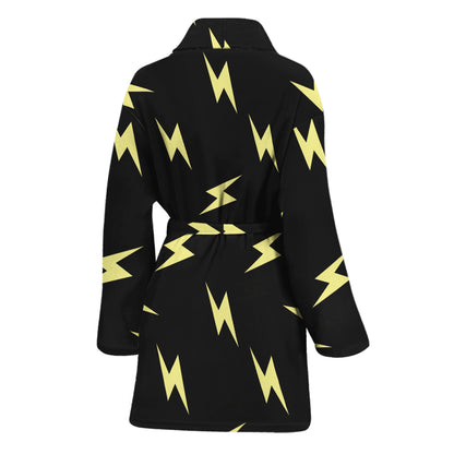 Black And Yellow Lightning Pattern Print Women's Bathrobe