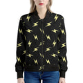 Black And Yellow Lightning Pattern Print Women's Bomber Jacket