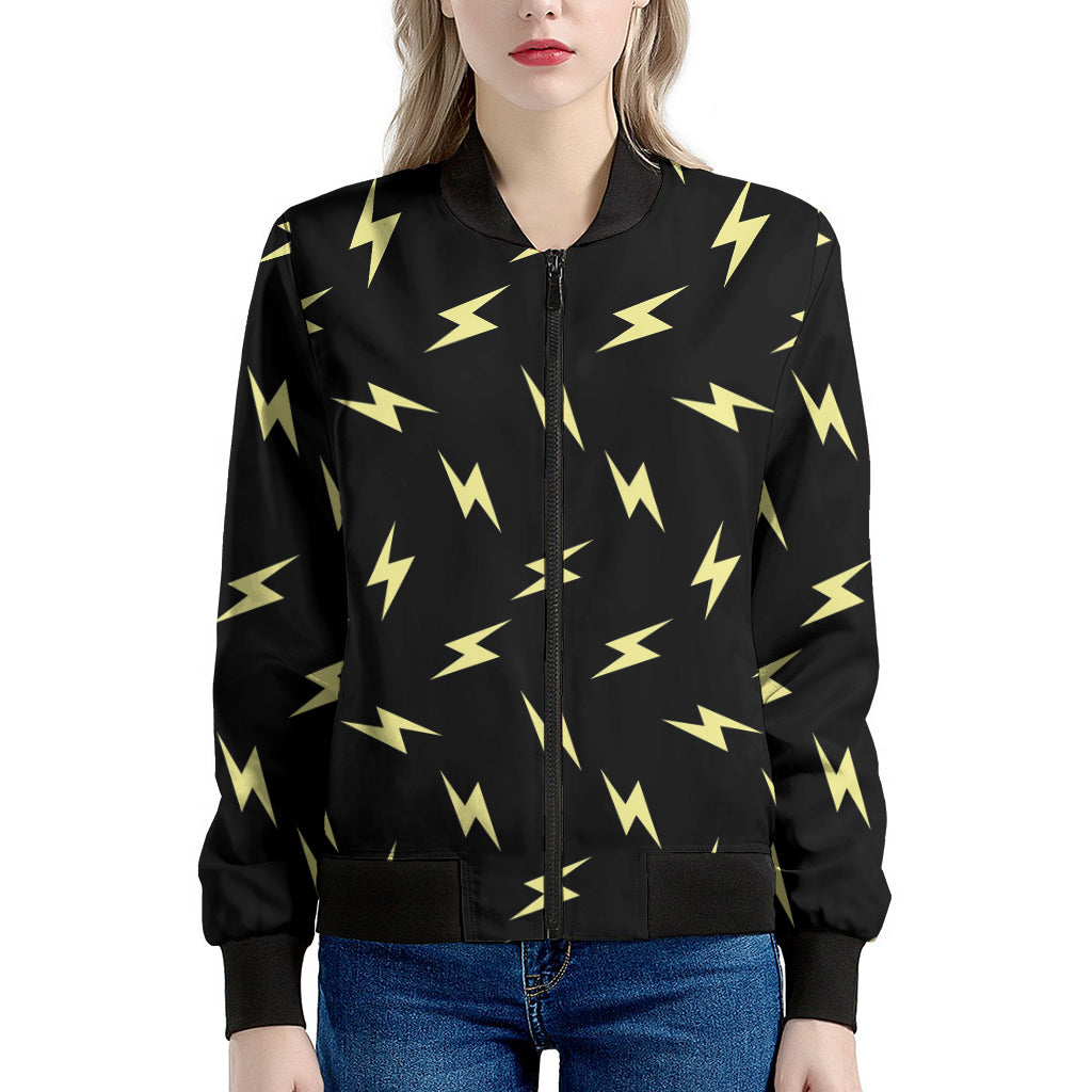 Black And Yellow Lightning Pattern Print Women's Bomber Jacket
