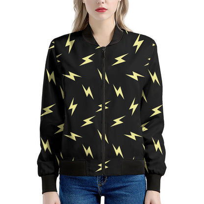 Black And Yellow Lightning Pattern Print Women's Bomber Jacket