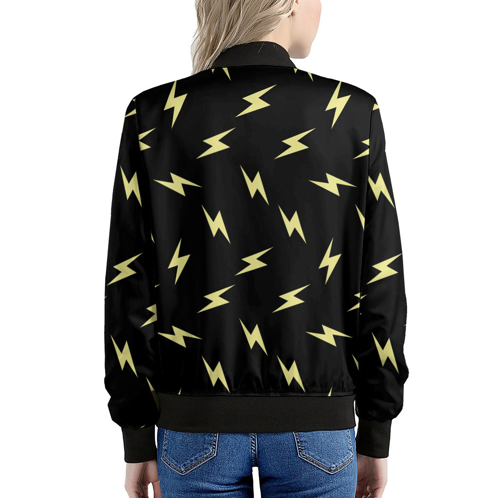 Black And Yellow Lightning Pattern Print Women's Bomber Jacket