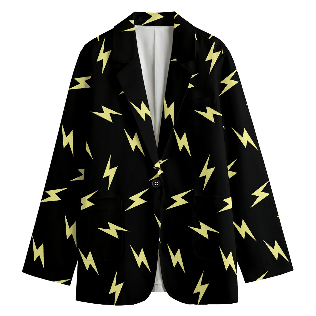 Black And Yellow Lightning Pattern Print Women's Cotton Blazer