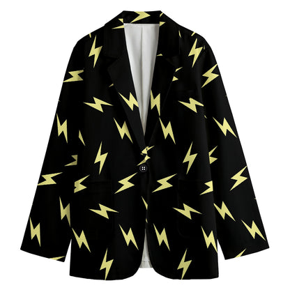 Black And Yellow Lightning Pattern Print Women's Cotton Blazer