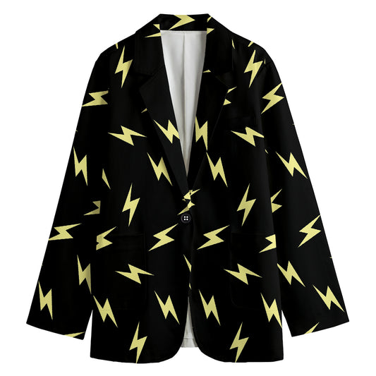 Black And Yellow Lightning Pattern Print Women's Cotton Blazer