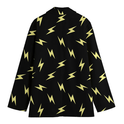 Black And Yellow Lightning Pattern Print Women's Cotton Blazer