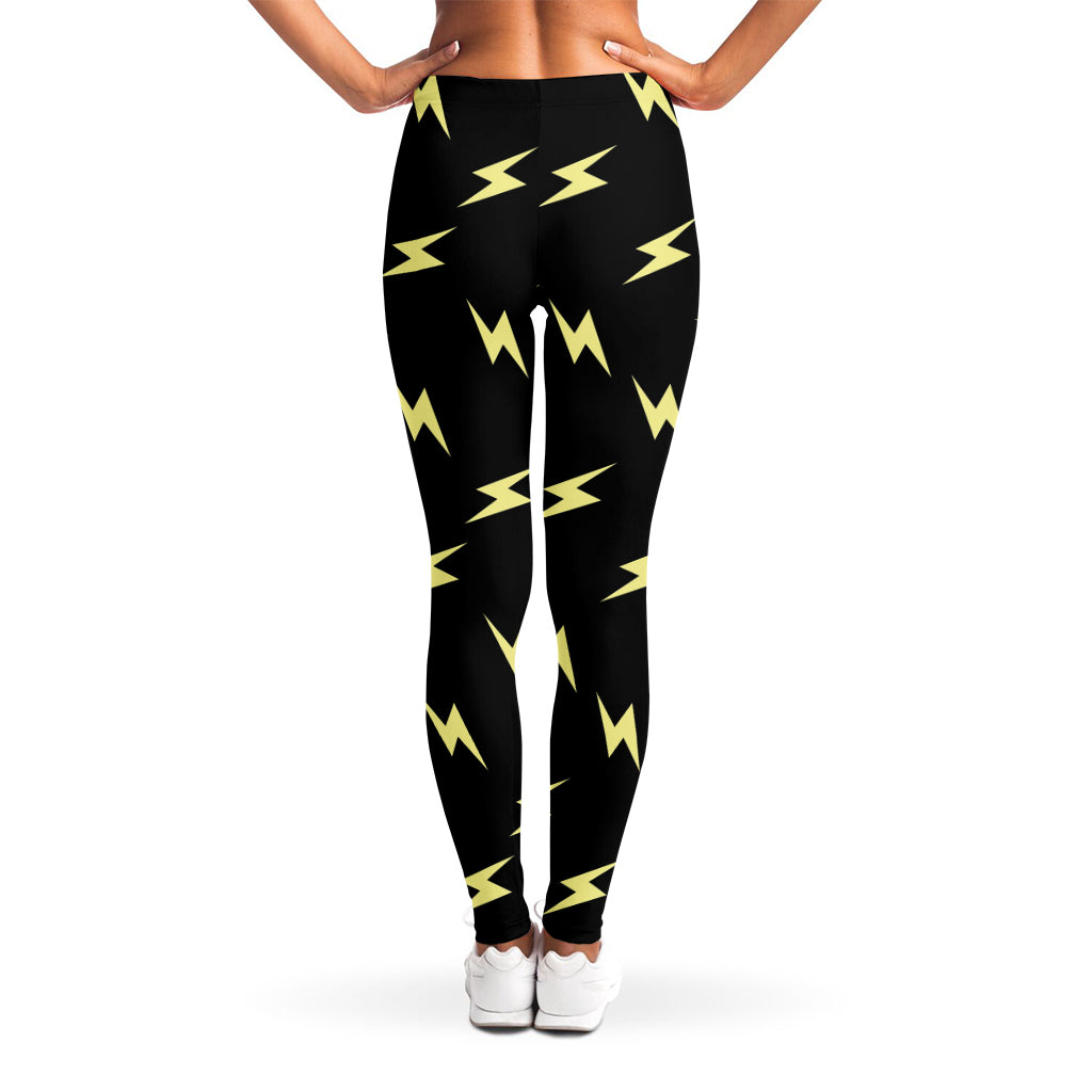 Black And Yellow Lightning Pattern Print Women's Leggings