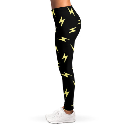 Black And Yellow Lightning Pattern Print Women's Leggings