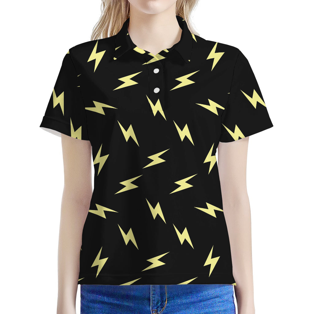 Black And Yellow Lightning Pattern Print Women's Polo Shirt