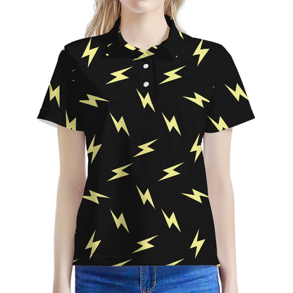 Black And Yellow Lightning Pattern Print Women's Polo Shirt