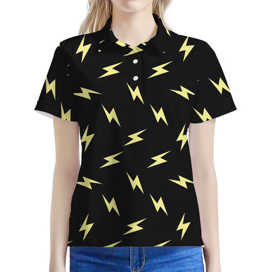 Black And Yellow Lightning Pattern Print Women's Polo Shirt