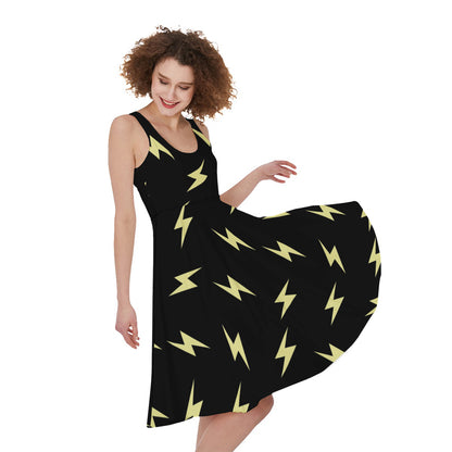 Black And Yellow Lightning Pattern Print Women's Sleeveless Dress