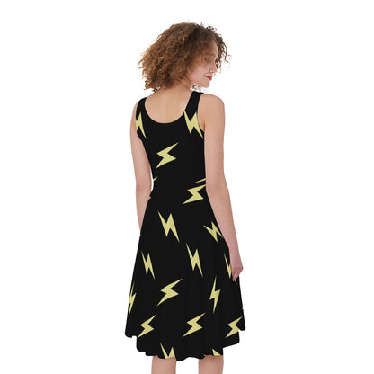 Black And Yellow Lightning Pattern Print Women's Sleeveless Dress