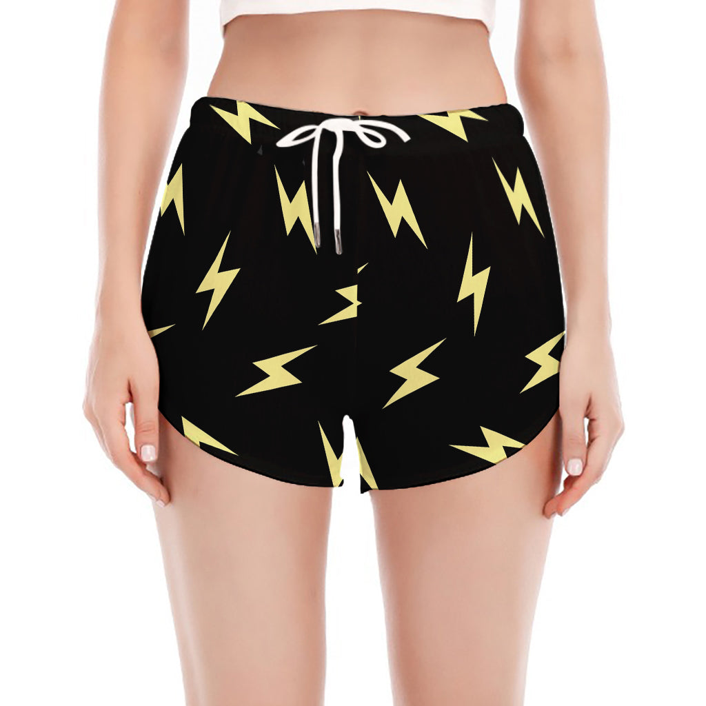 Black And Yellow Lightning Pattern Print Women's Split Running Shorts
